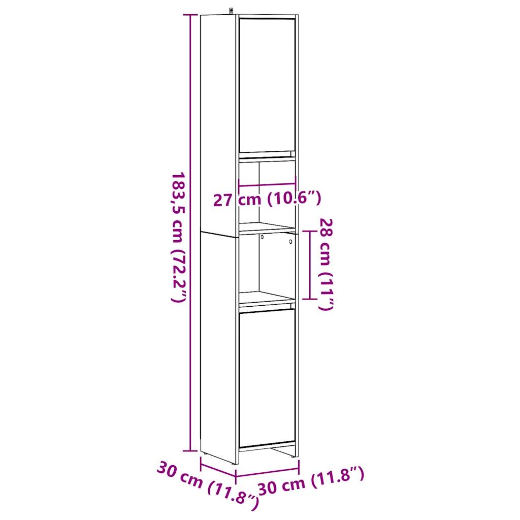 vidaXL Bathroom Cabinet Concrete Grey 30x30x183,5 cm Engineered Wood