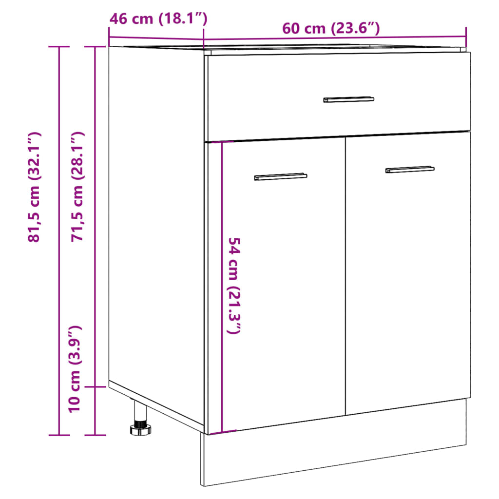 vidaXL Drawer Bottom Cabinet Lyon Artisan Oak 60x46x81.5 cm Engineered Wood
