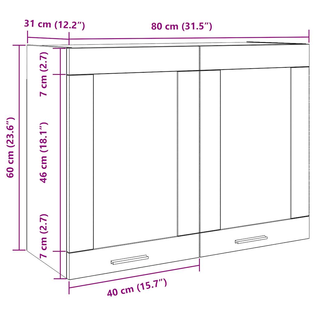 vidaXL Hanging Glass Cabinet Lyon Artisan Oak 80x31x60 cm Engineered Wood