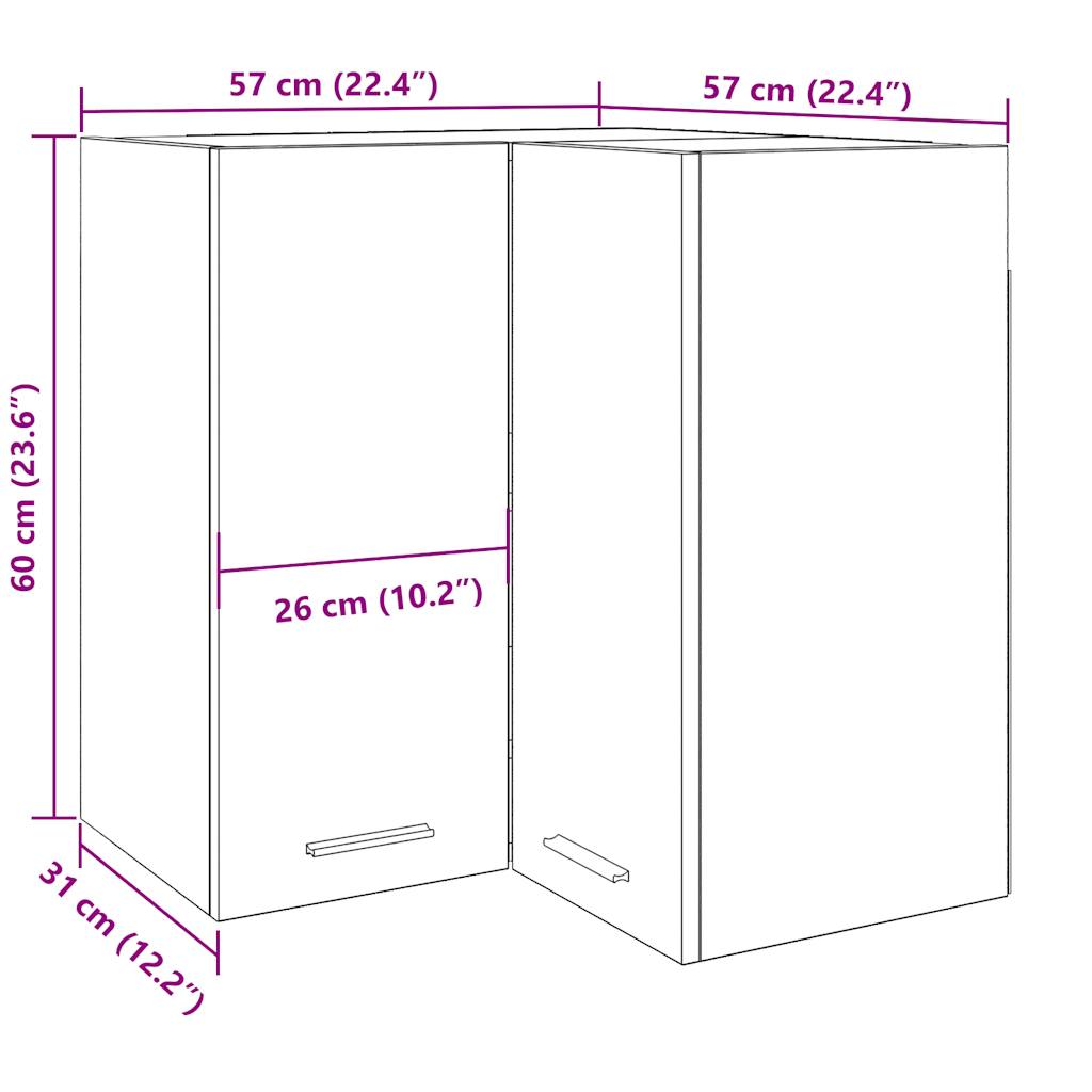 vidaXL Hanging Corner Cabinet "Lyon" Old Wood 57x57x60 cm Engineered Wood