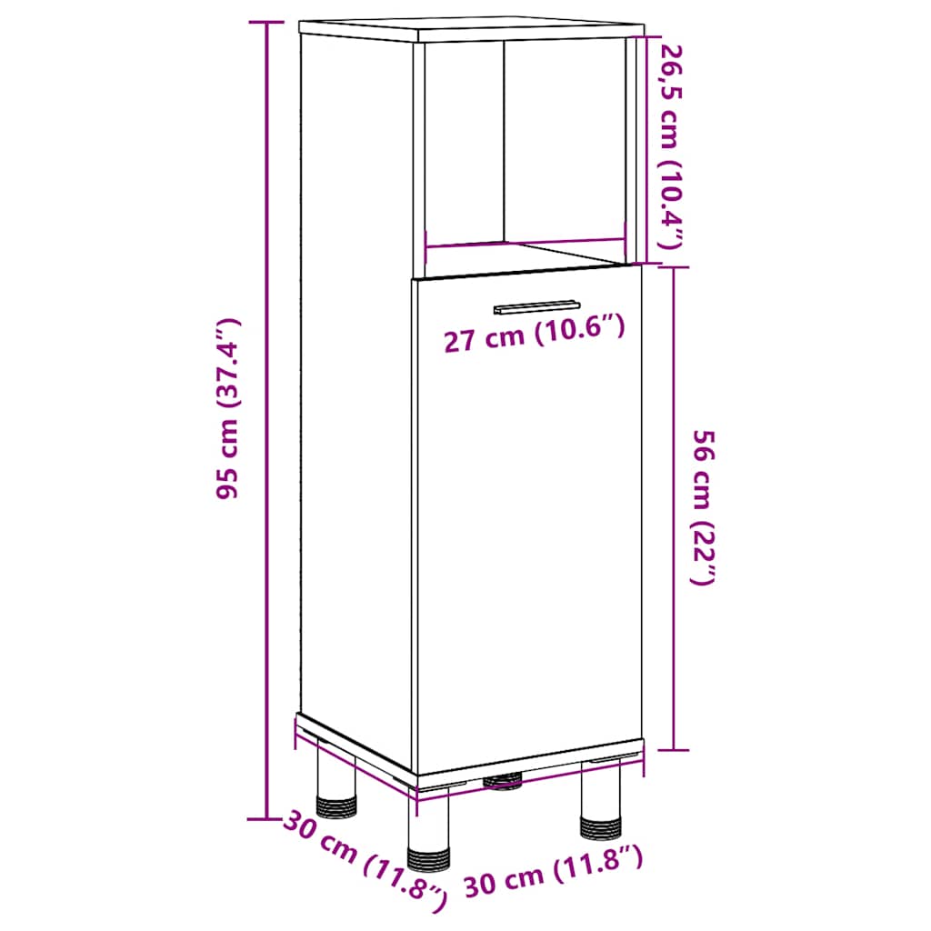 vidaXL Bathroom Cabinet Old Wood 30x30x95 cm Engineered Wood