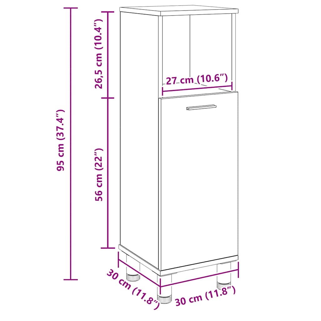 vidaXL Bathroom Cabinet Artisan Oak 30x30x95 cm Engineered Wood