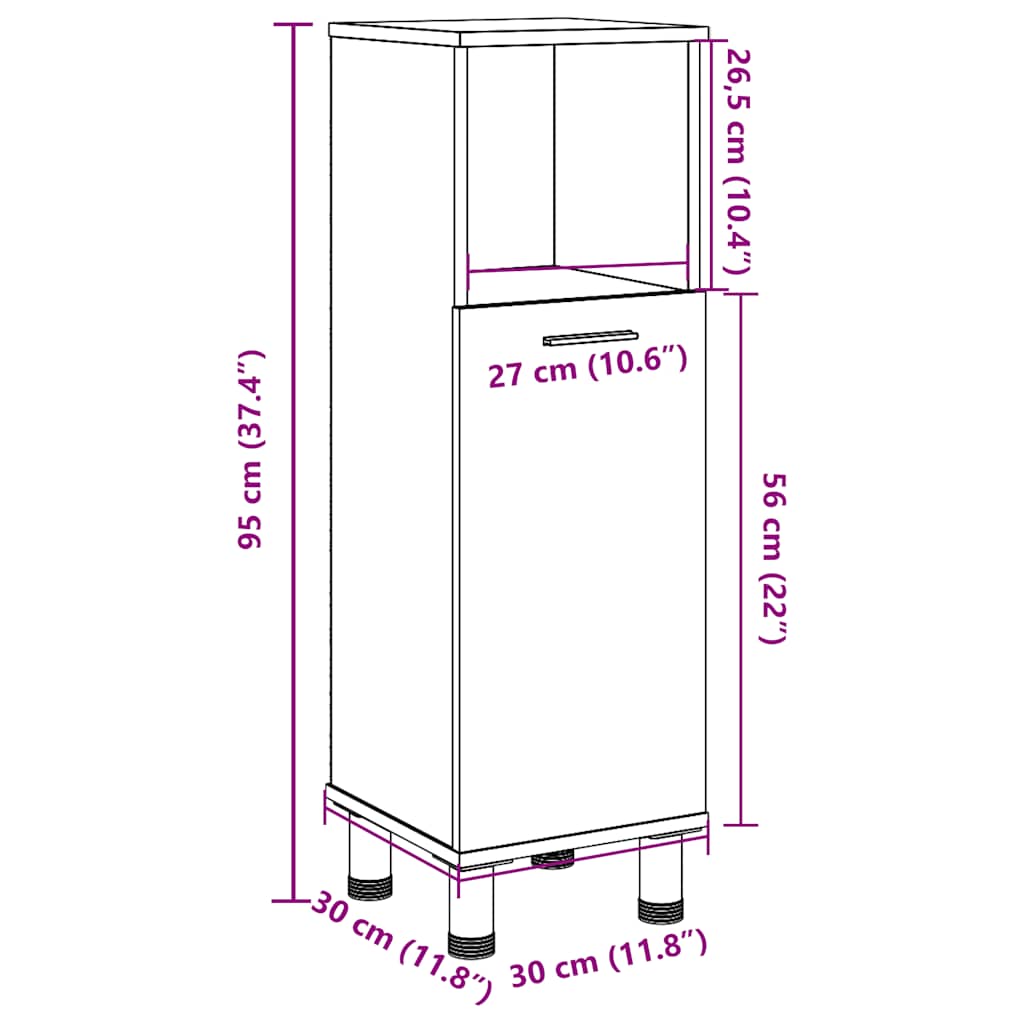 vidaXL Bathroom Cabinet Artisan Oak 30x30x95 cm Engineered Wood