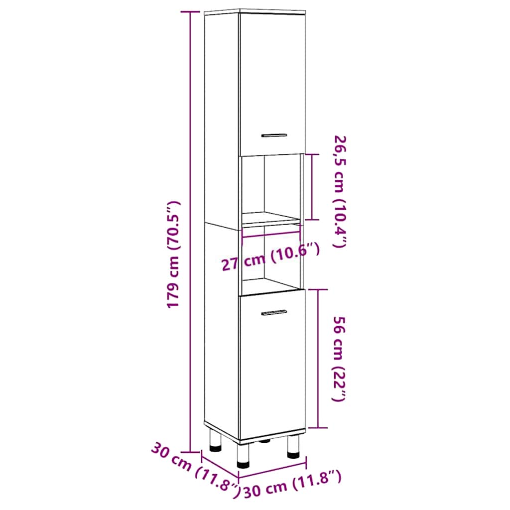 vidaXL Bathroom Cabinet Concrete Grey 30x30x179 cm Engineered Wood