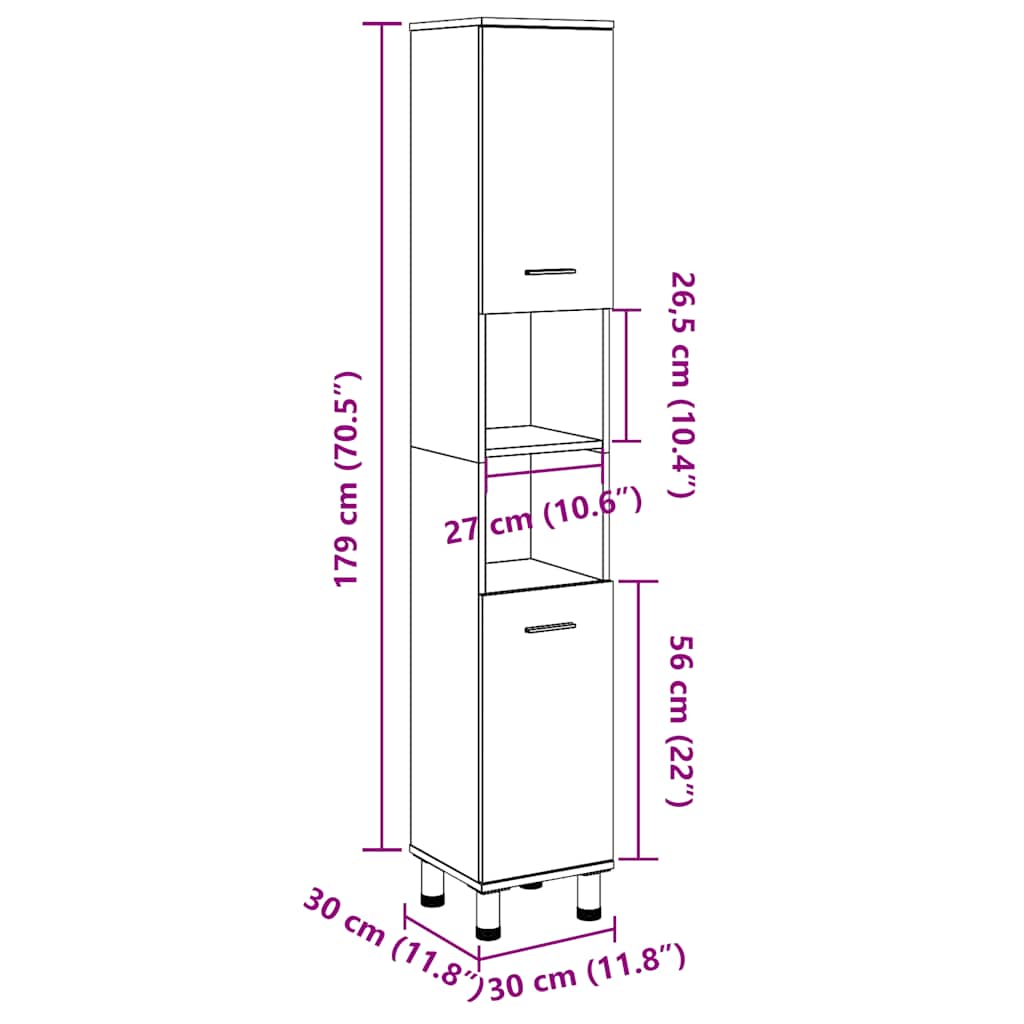 vidaXL Bathroom Cabinet Old Wood 30x30x179 cm Engineered Wood
