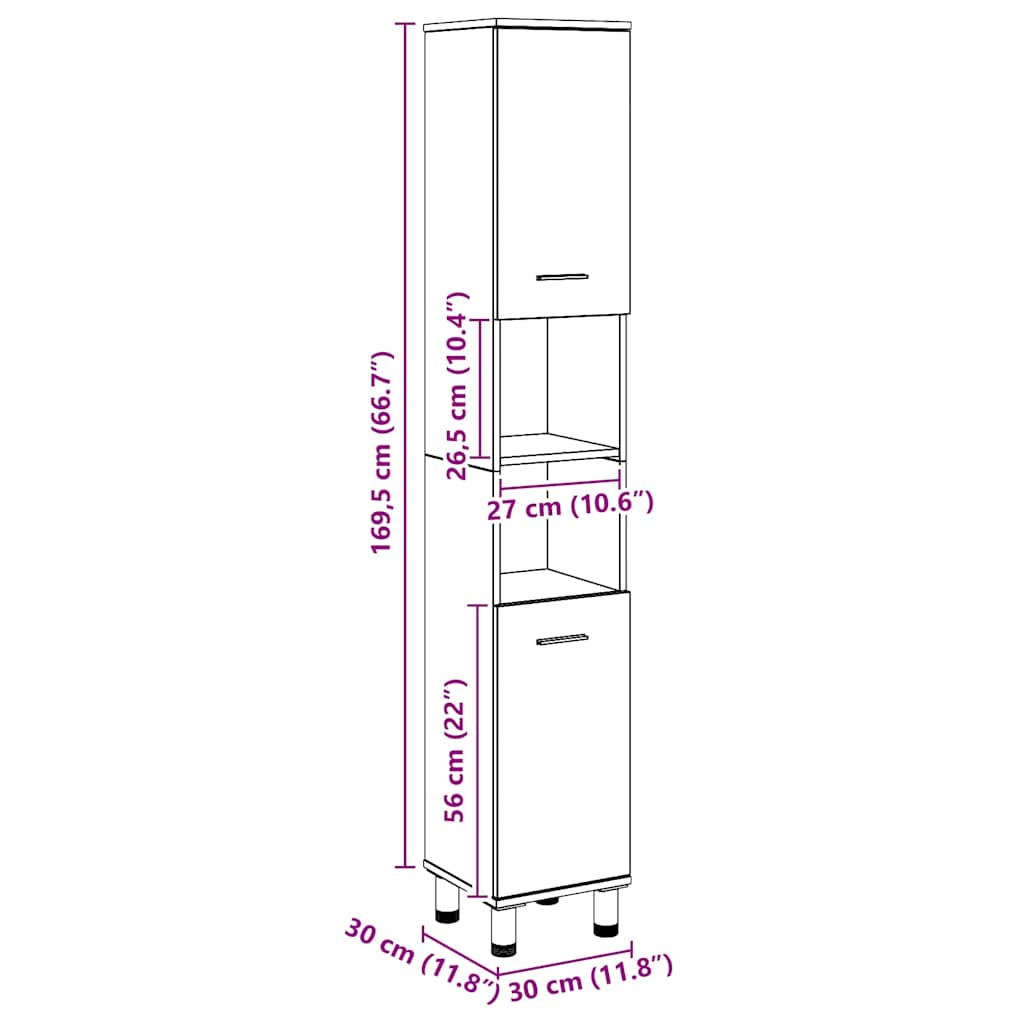 vidaXL Bathroom Cabinet Artisan Oak 30x30x179 cm Engineered Wood