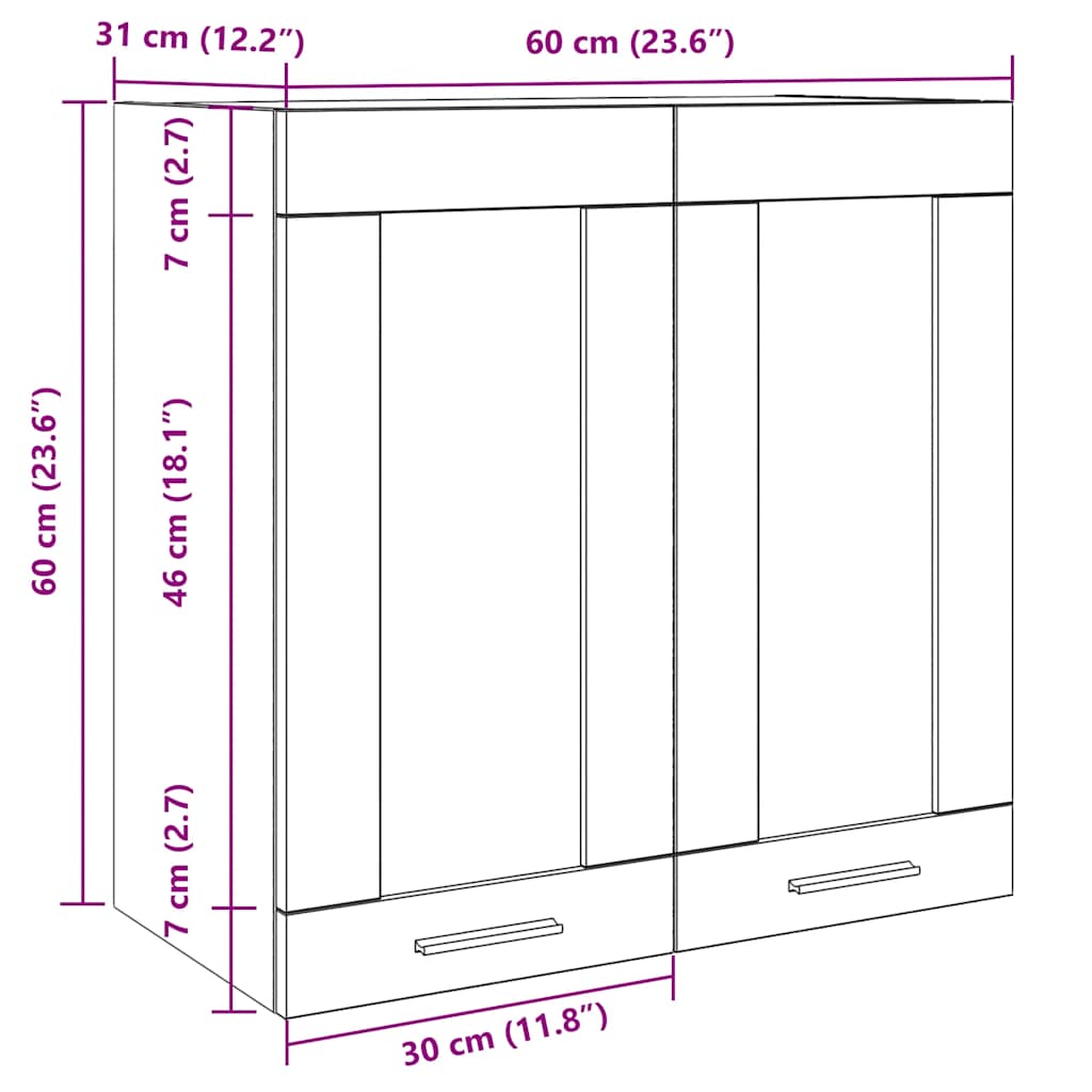 vidaXL Kitchen Wall Cabinet "Lyon" with Glass Door Old Wood 60x31x60 cm