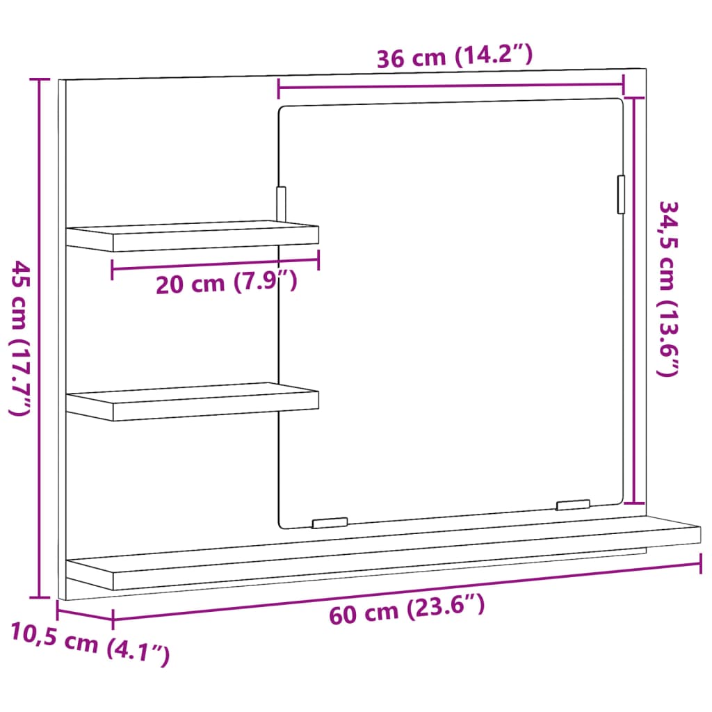 vidaXL Bathroom Mirror Cabinet Old Wood 60x10.5x45 cm