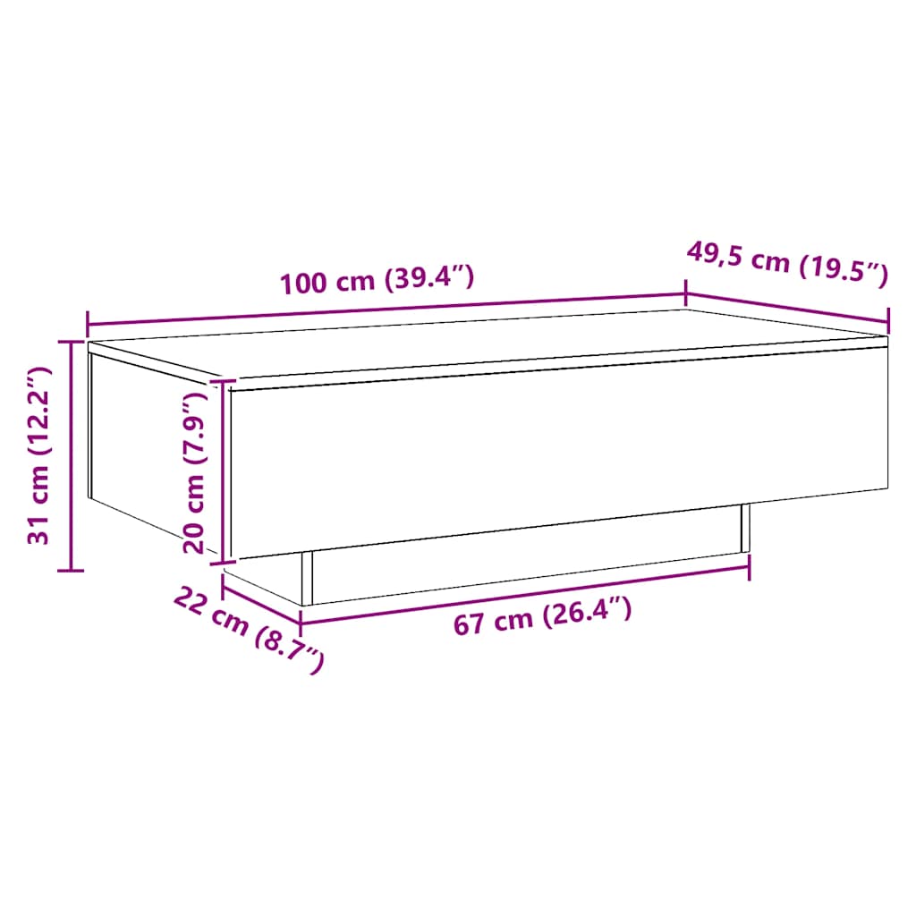 vidaXL Coffee Table Artisan Oak 100x49.5x31 cm Engineered Wood
