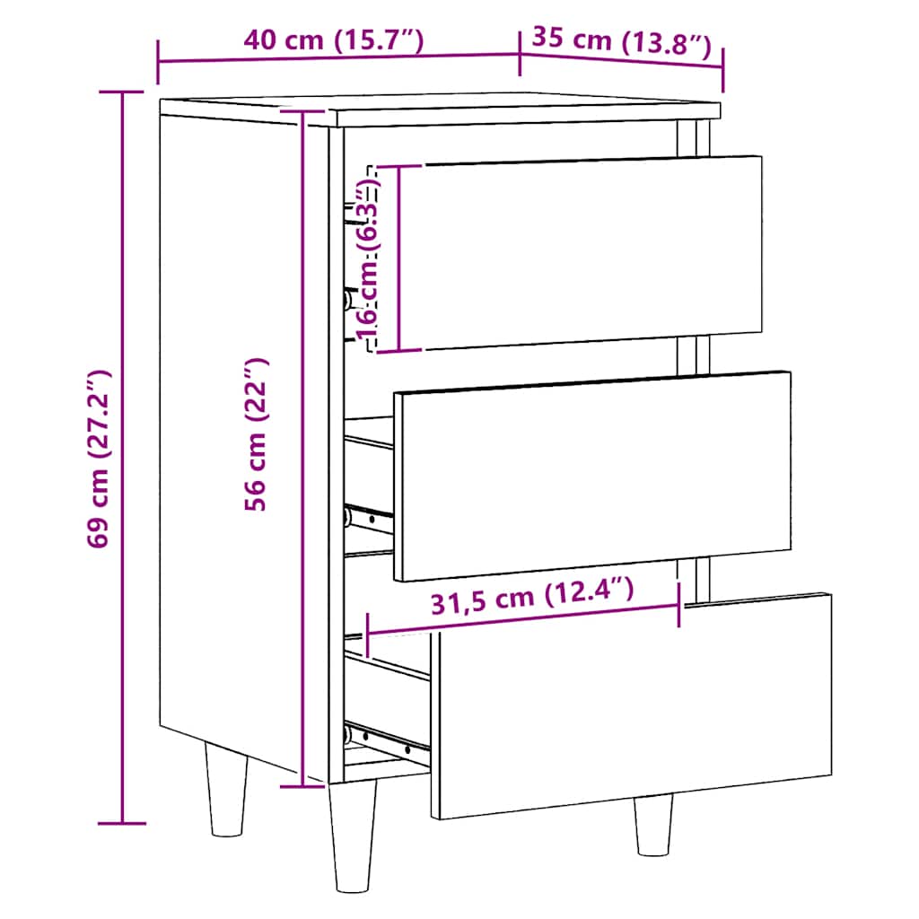 vidaXL Bedside Cabinet Artisan Oak 40x35x69 cm Engineered Wood