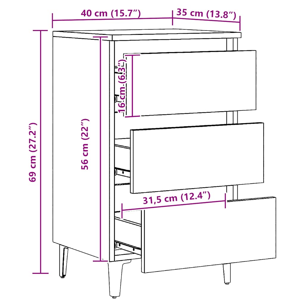 vidaXL Bed Cabinet with Metal Legs Artisan Oak 40x35x69 cm