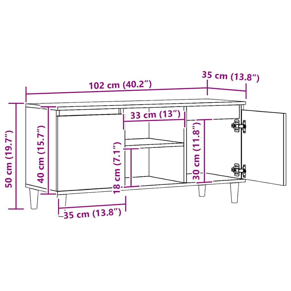 vidaXL TV Cabinet Artisan Oak 102x35x50 cm Engineered Wood