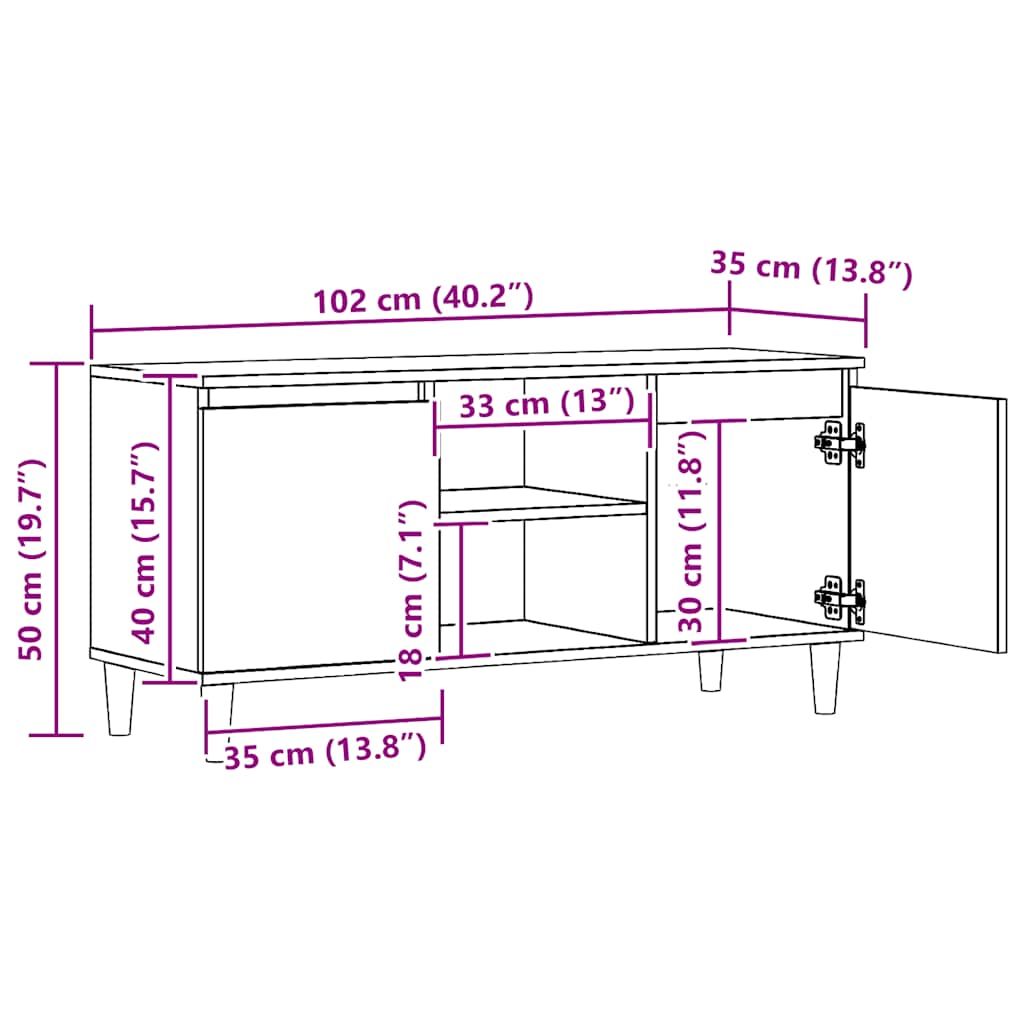 vidaXL TV Cabinet Artisan Oak 102x35x50 cm Engineered Wood