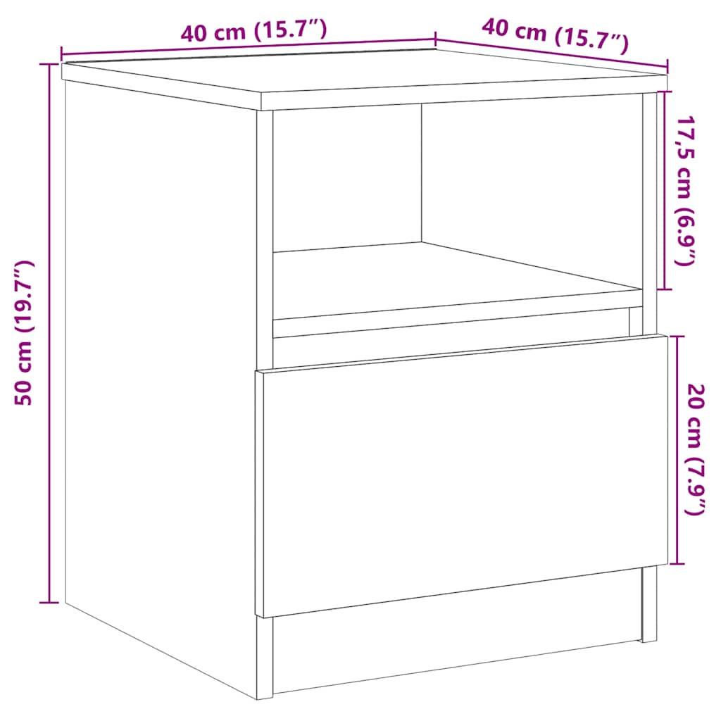 vidaXL Bedside Cabinet Old Wood 40x40x50 cm Engineered Wood