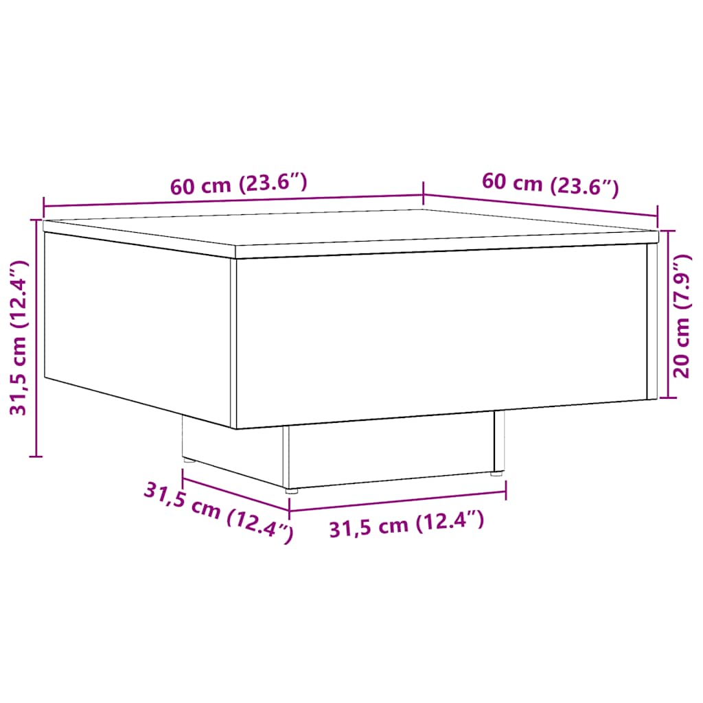 vidaXL Coffee Table Artisan Oak 60x60x31,5 cm Engineered Wood