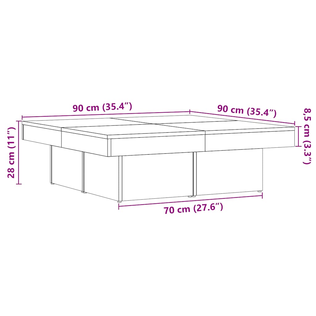 vidaXL Coffee Table Old Wood 90x90x28 cm Engineered Wood