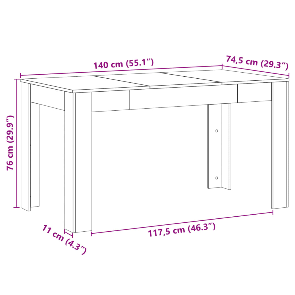 vidaXL Dining Table Old Wood 140x74.5x76 cm Engineered Wood