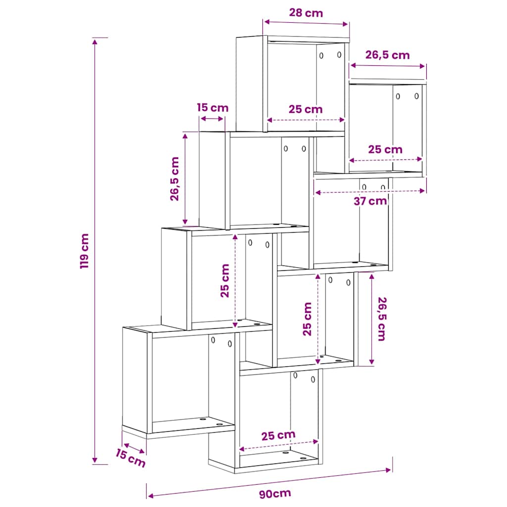 vidaXL Wall Cube Shelf Old Wood 90x15x119,5 cm Engineered Wood