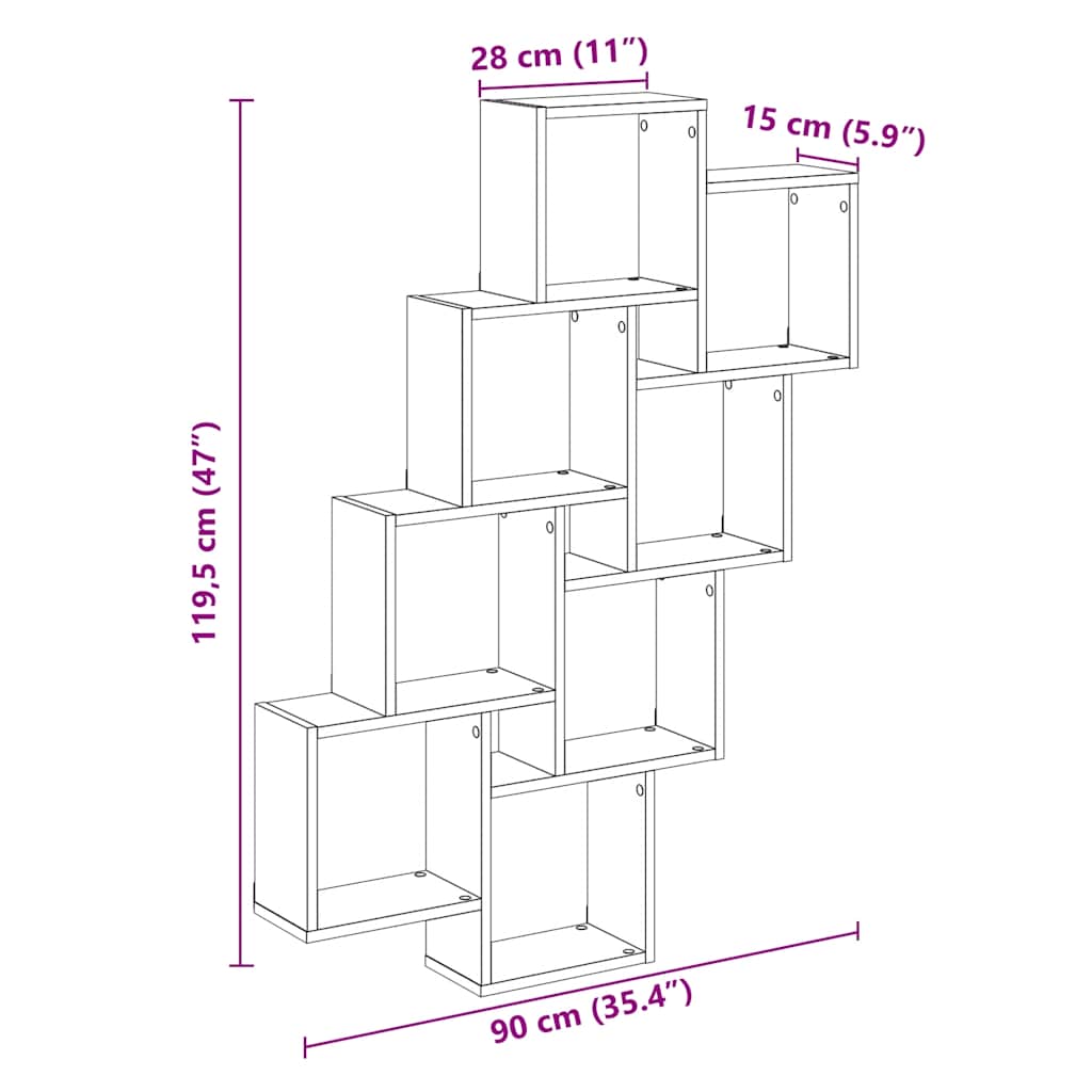 vidaXL Wall Cube Shelf Artisan Oak 90x15x119,5 cm Engineered Wood