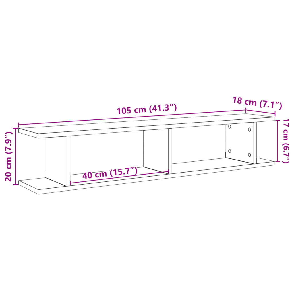vidaXL Wall Shelves 2 pcs Old Wood 105x18x20 cm Engineered Wood