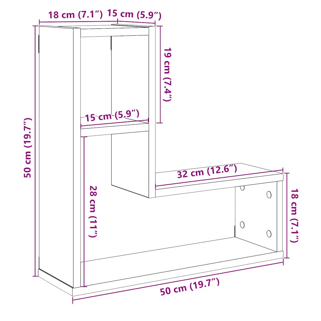 vidaXL Wall Cube Shelves 2 pcs Old Wood 50x15x50 cm Engineered Wood