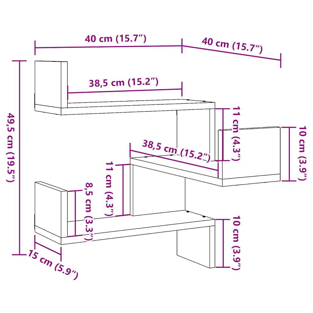 vidaXL Wall Shelf Wall-Mounted Old Wood 40 x 40 x 49.5 cm