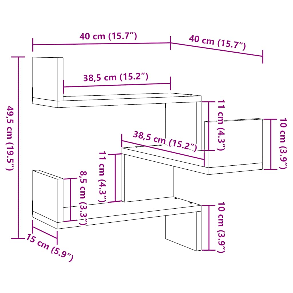 vidaXL Wall Corner Shelves 2 pcs Old Wood 40x40x49.5cm Engineered Wood