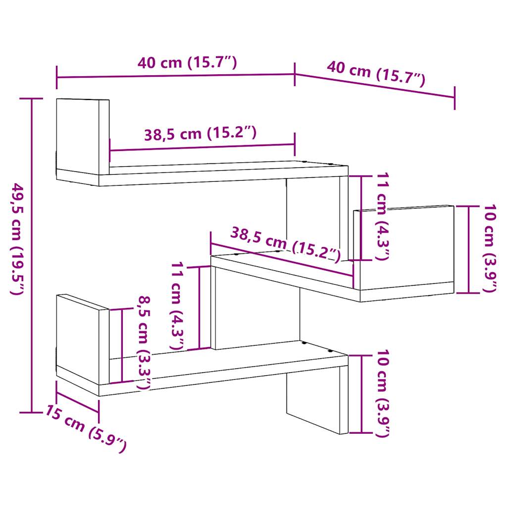 vidaXL Wall Corner Shelf Artisan Oak 40x40x49,5 cm Engineered Wood