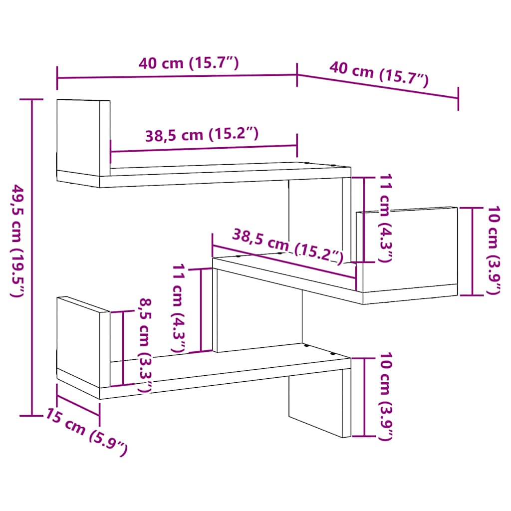 vidaXL Wall Corner Shelves 2 pcs Artisan Oak 40x40x49,5 cm Engineered Wood