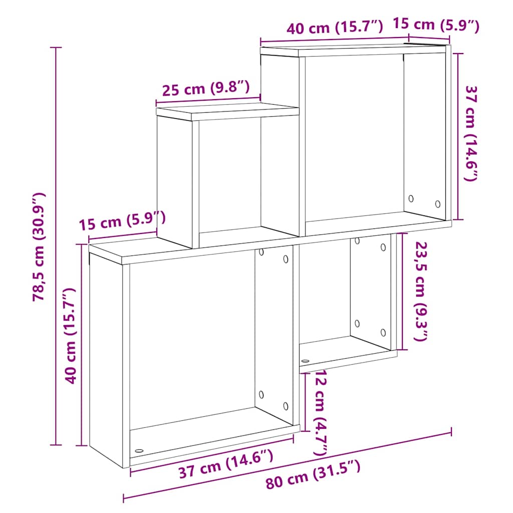 vidaXL Wall Shelf Old Wood 80x15x78,5 cm Engineered Wood