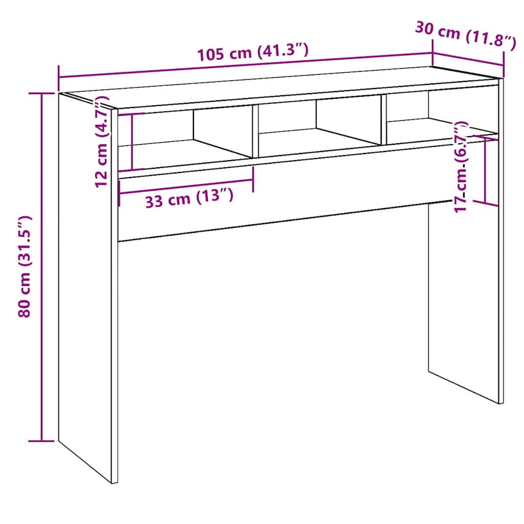 vidaXL Console Table Artisan Oak 105x30x80 cm Engineered Wood