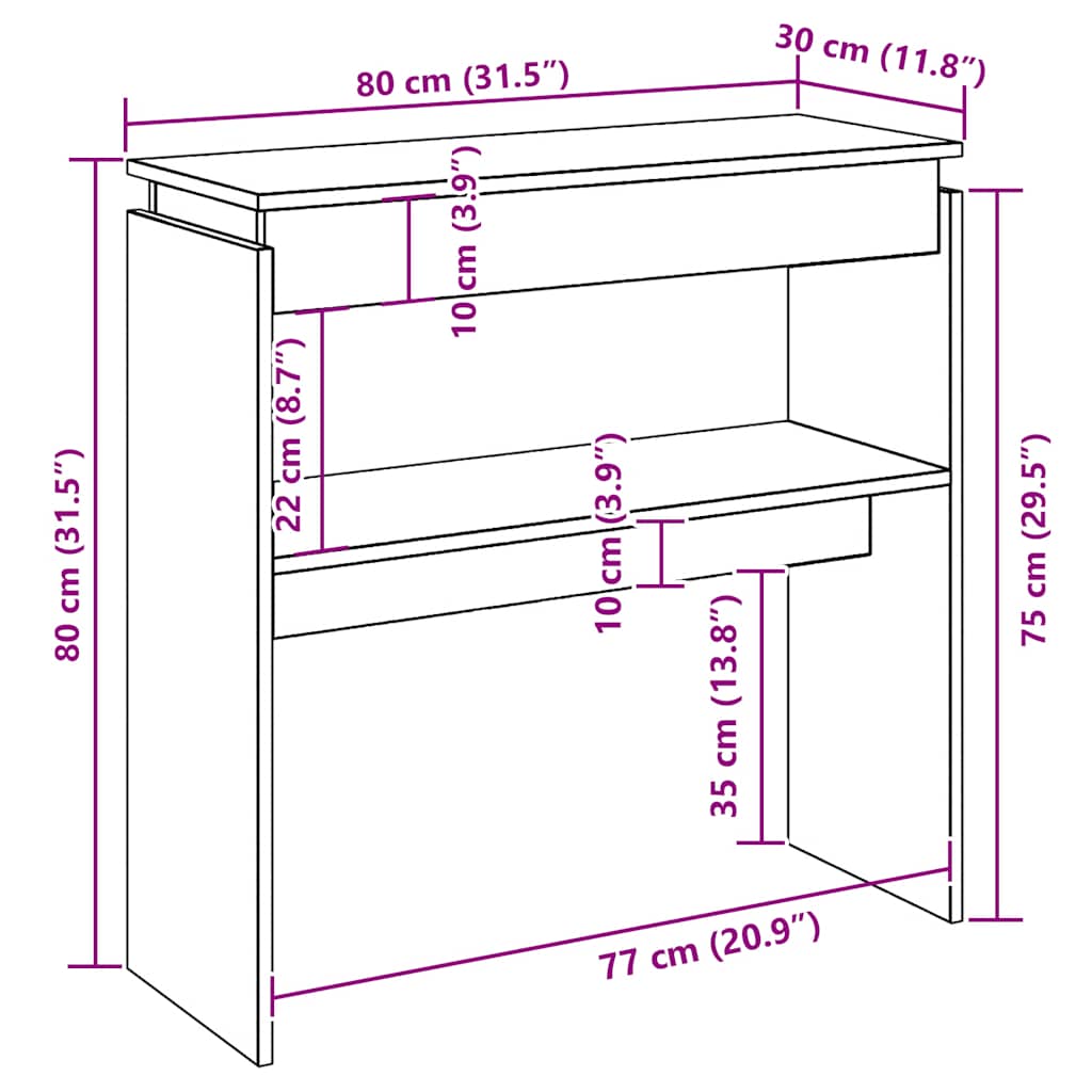 vidaXL Console Table Old Wood 80x30x80 cm Engineered Wood