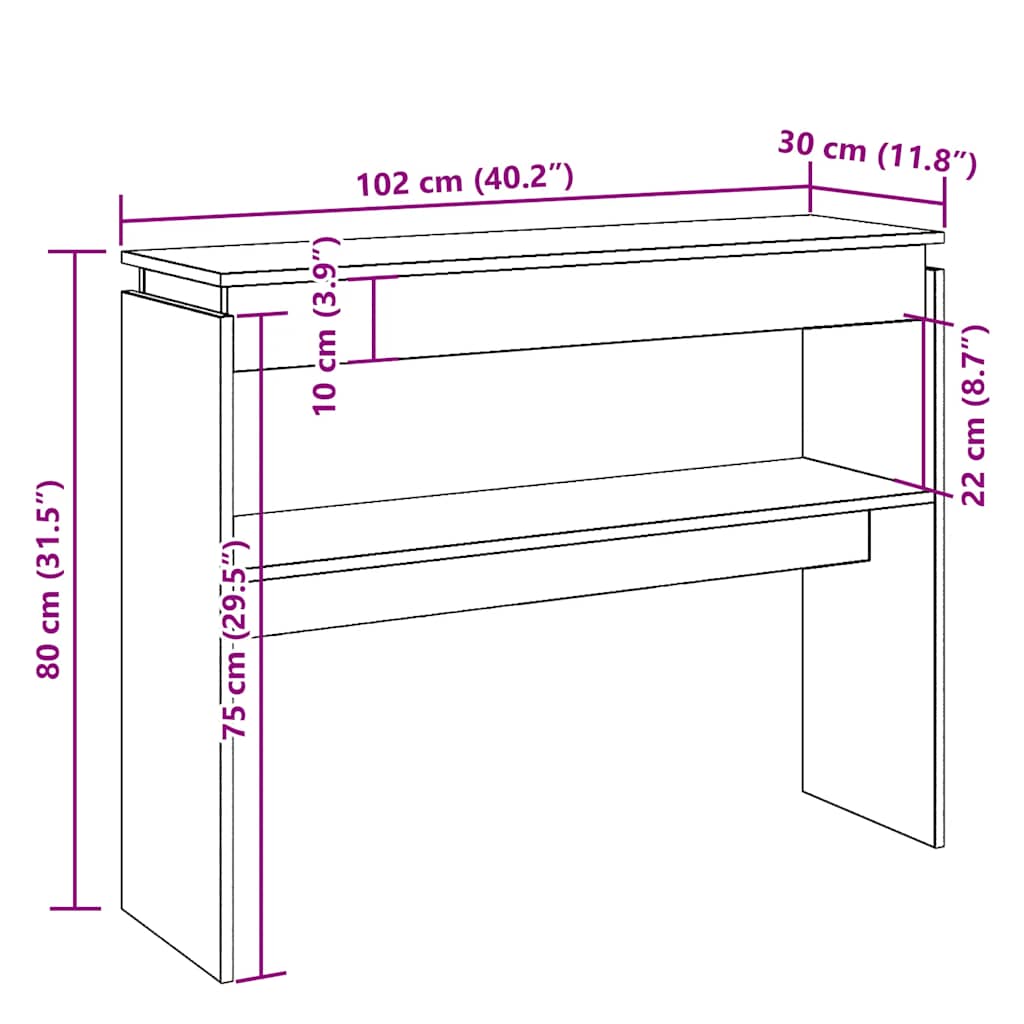 vidaXL Console Table Old Wood 102x30x80 cm Engineered Wood