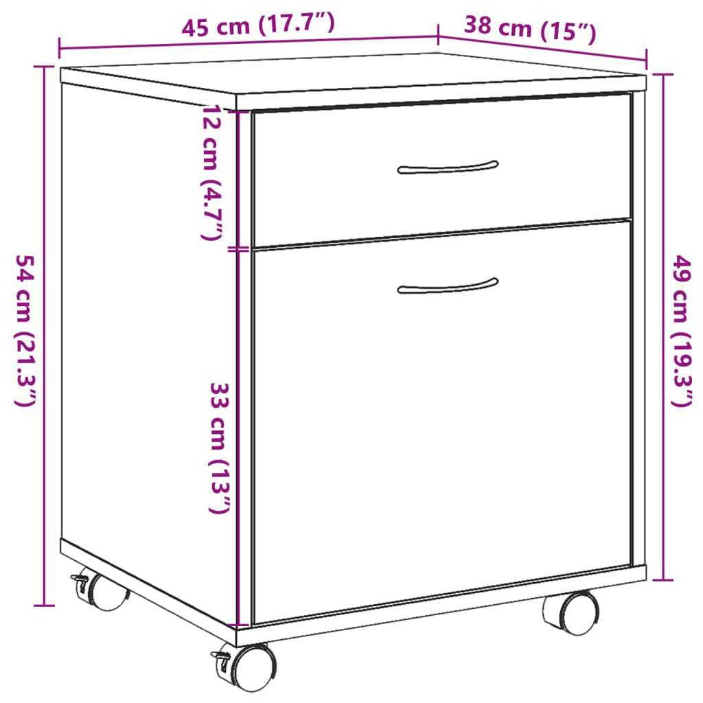 vidaXL Rolling Cabinet Old Wood 45x38x54 cm Engineered Wood