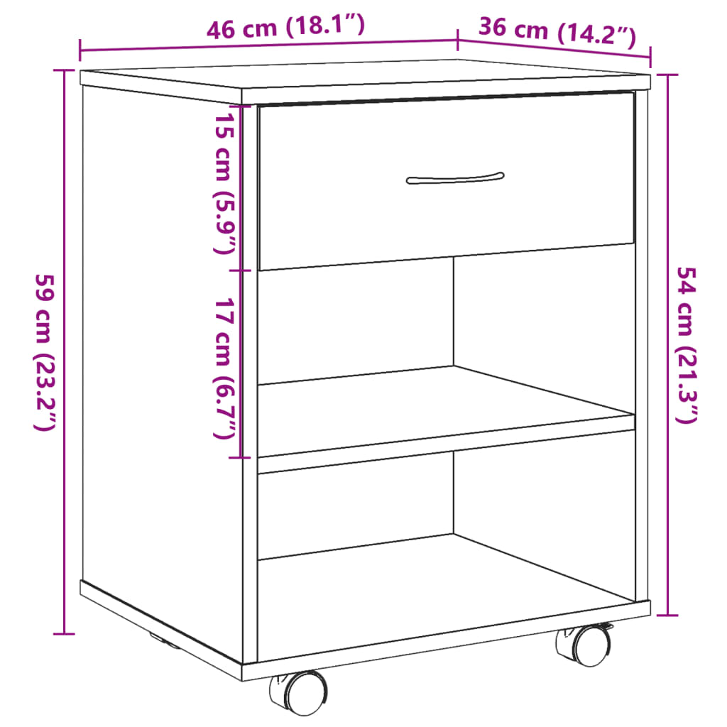 vidaXL Rolling Cabinet Old Wood 46x36x59 cm Engineered Wood