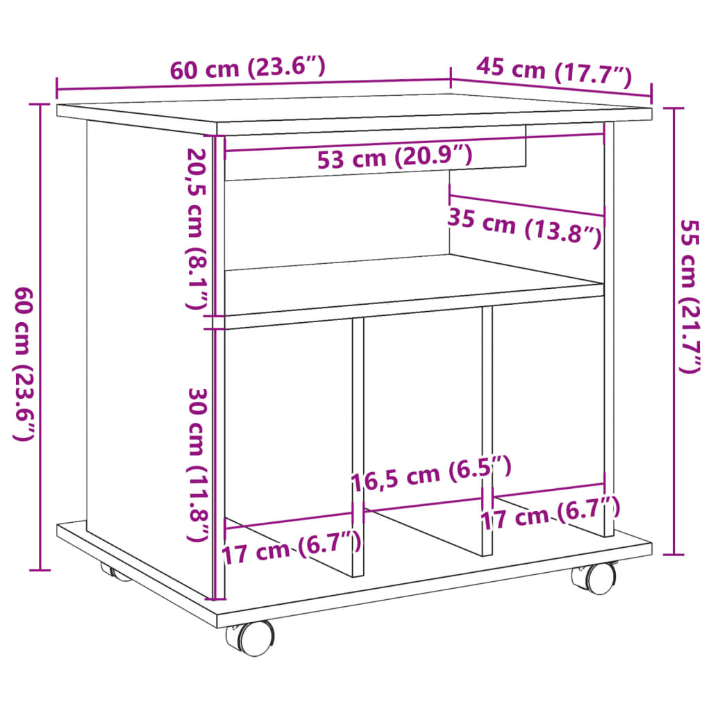 vidaXL Rolling Cabinet Old Wood 60x45x60 cm Engineered Wood