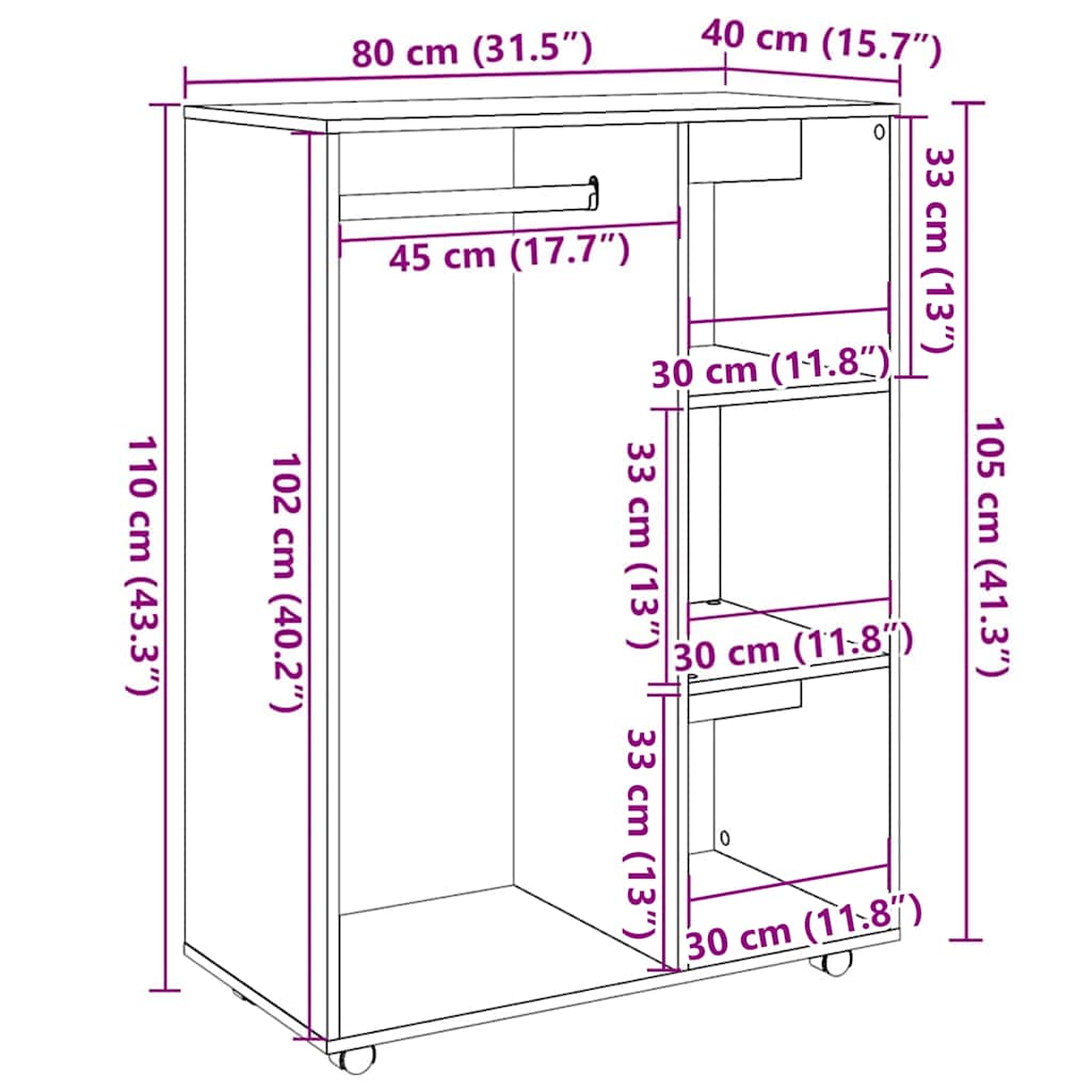 vidaXL Wardrobe Old Wood 80x40x110 cm Engineered Wood