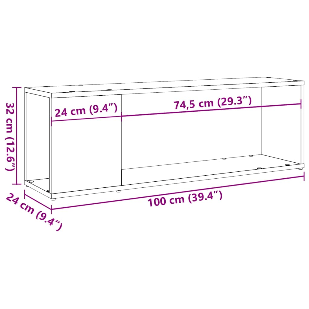 vidaXL TV Cabinet Artisan Oak 100x24x32 cm Engineered Wood