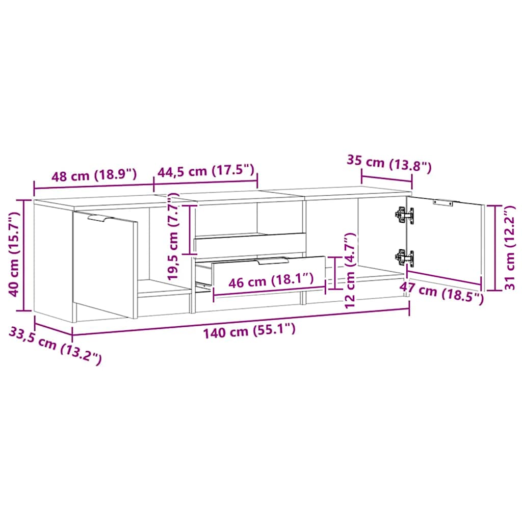 vidaXL TV Cabinet Artisan Oak 140x35x40 cm Engineered Wood