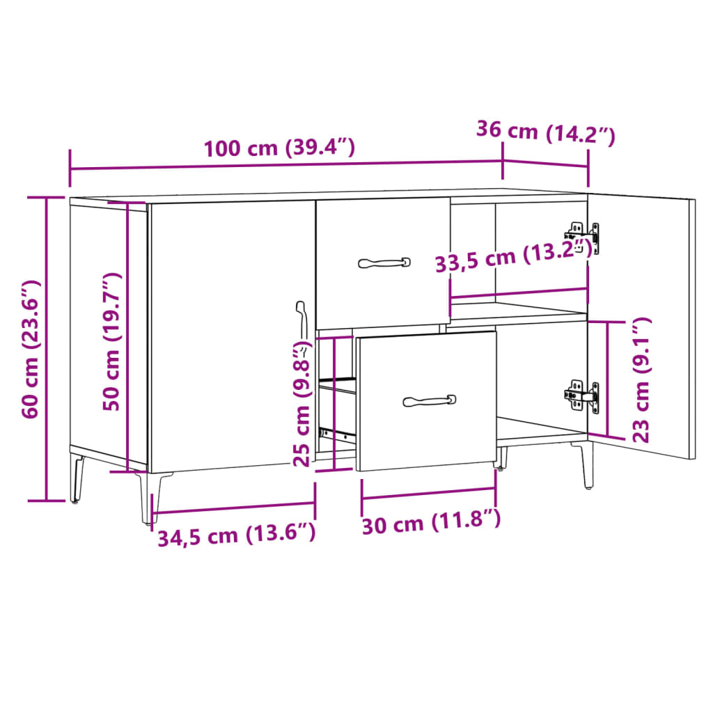 vidaXL Sideboard Old Wood 100x36x60 cm Engineered Wood