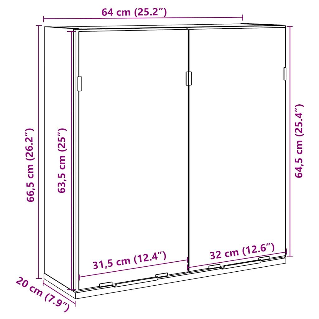 vidaXL Bathroom Mirror Cabinet Old Wood 64x20x66,5 cm Engineered Wood