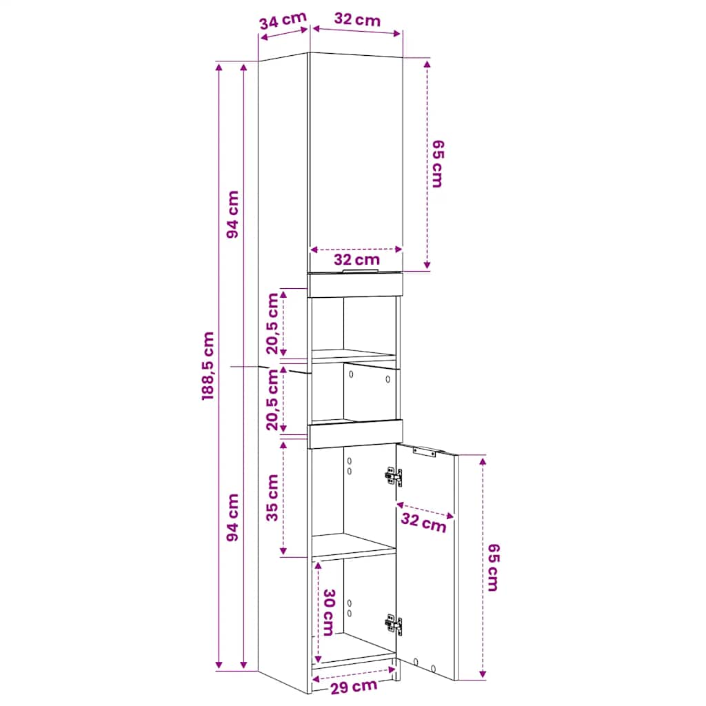 vidaXL Bathroom Cabinet Old Wood 32x34x188,5 cm Engineered Wood