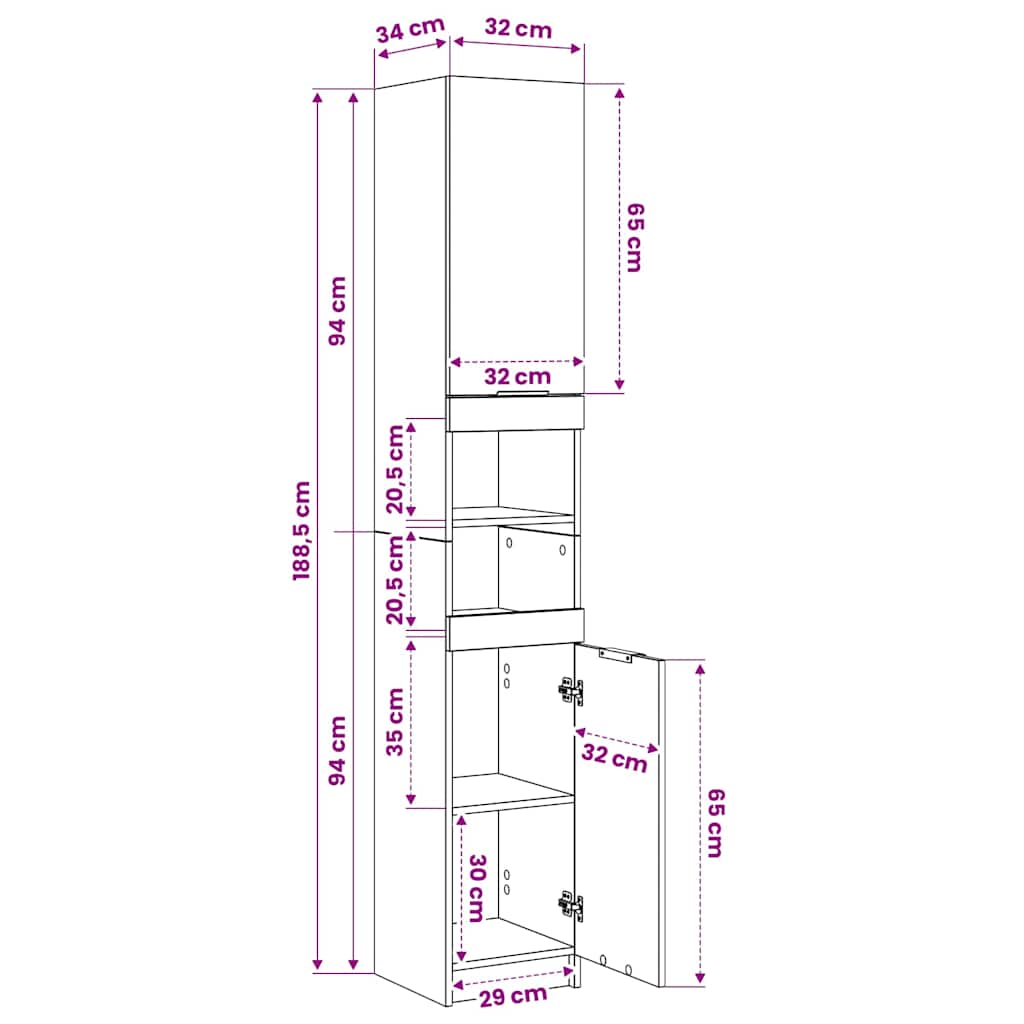 vidaXL Bathroom Cabinet Artisan Oak 32x34x188,5 cm Engineered Wood