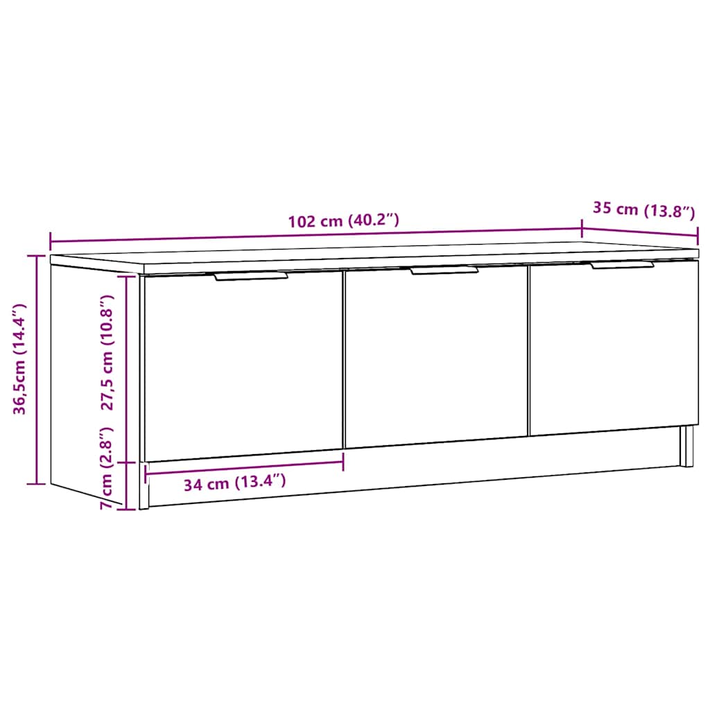 vidaXL TV Cabinet Artisan Oak 102x35x36.5 cm Engineered Wood