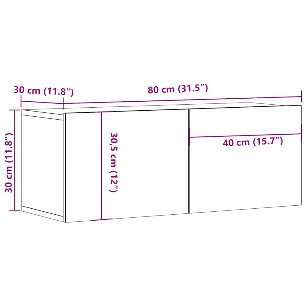 vidaXL TV Cabinets Wall-mounted 2 pcs Old Wood 80x30x30 cm