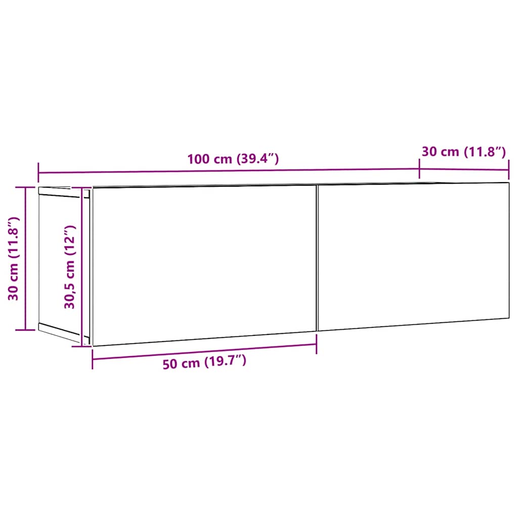 vidaXL 2 Piece Wall-mounted TV Cabinet Set Artisian Oak 100x30x30 cm