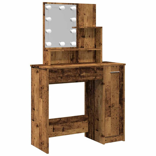 vidaXL Dressing Table with LED Old Wood 86,5x35x136 cm