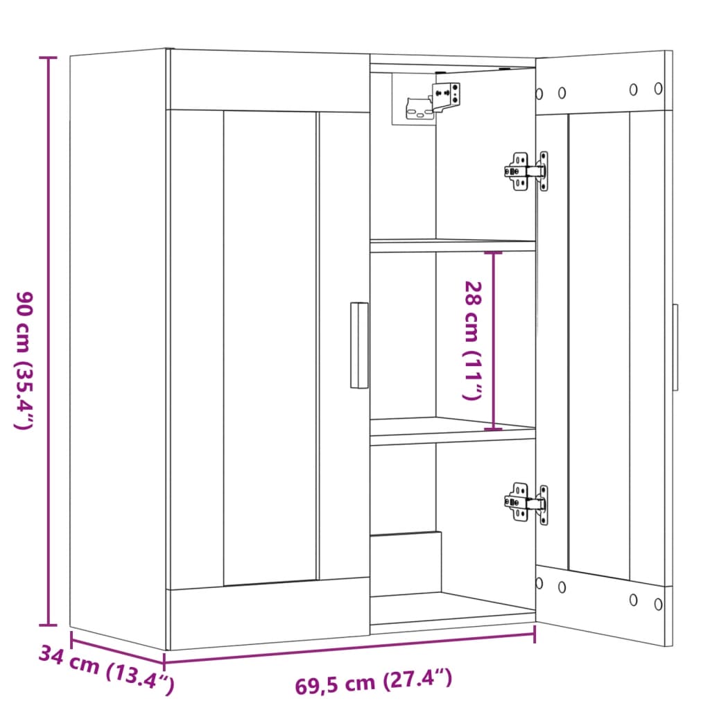 vidaXL Hanging Wall Cabinet Old Wood 69,5x34x90 cm