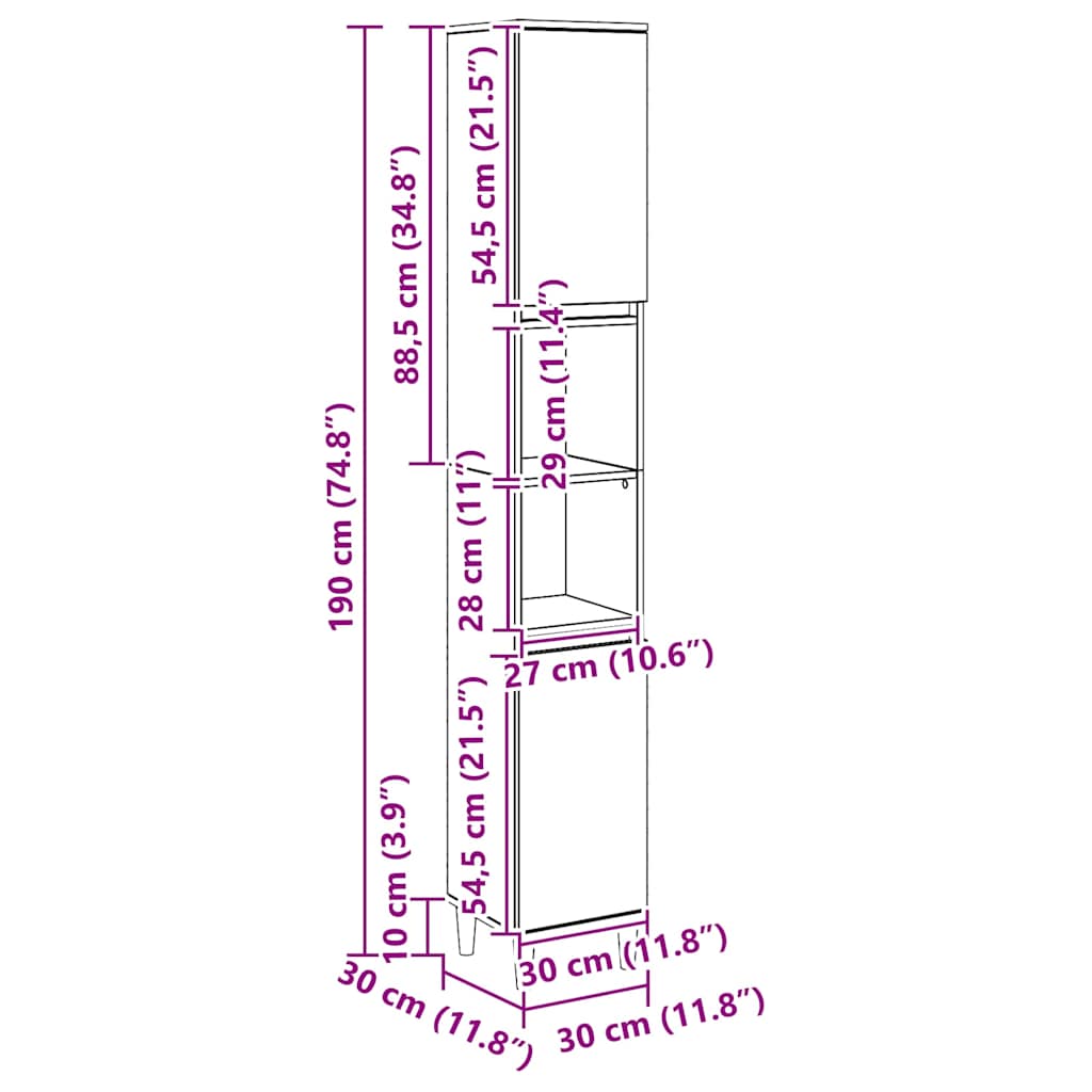 vidaXL Bathroom Cabinet Artisan Oak 30x30x190 cm Engineered Wood