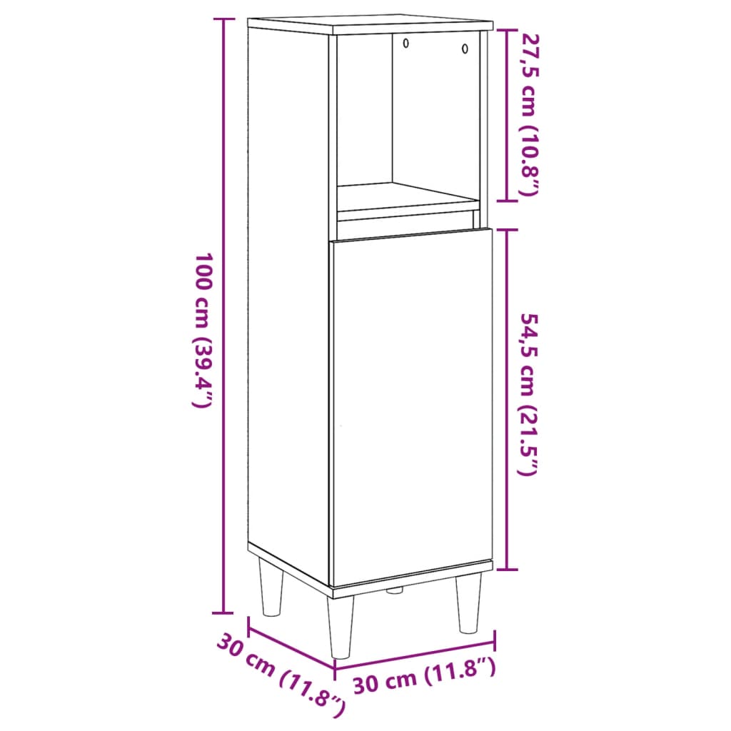 vidaXL Bathroom Cabinet Old Wood 30x30x100 cm Engineered Wood
